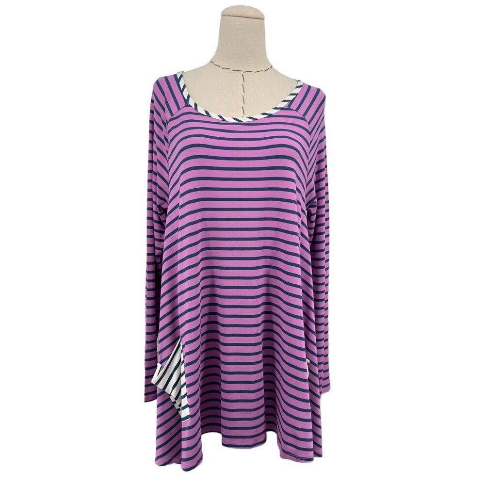 Matilda Jane Long Sleeve Top‎ Womens Size Large Purple Stripe Front Pockets